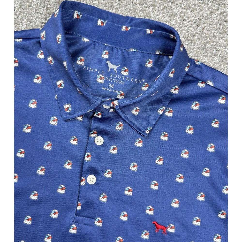 Simply Southern Golf Polo Men's Medium Blue Patriotic‎ Eagle Performance Shirt